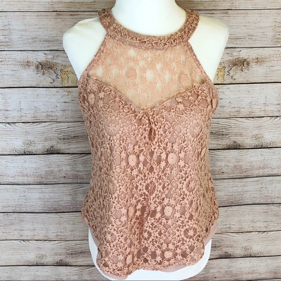 Monteau Tops - Monteau Dusty Pink Lace Tank